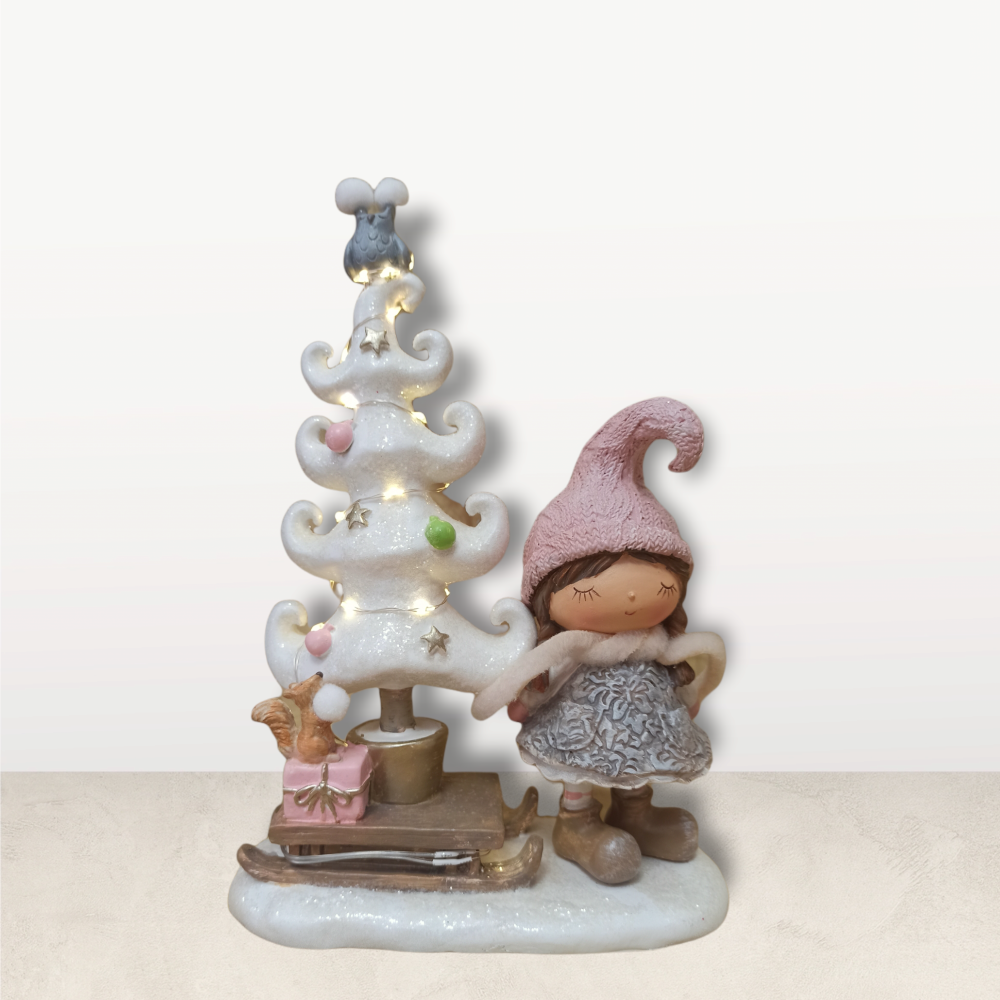 Niña con trineo árbol led