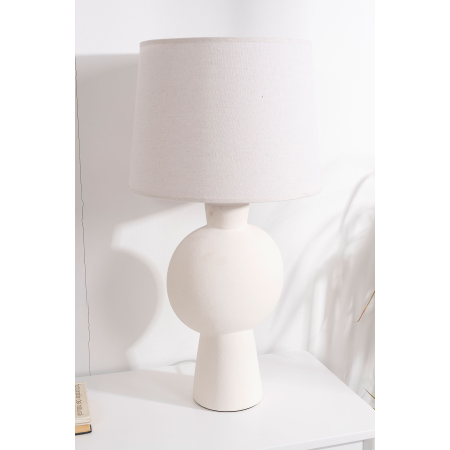 LÃMPARA CERÃMICA GRANDE 63*33CM, BLANCA BOLA. PANTALLA LINO BLANCO