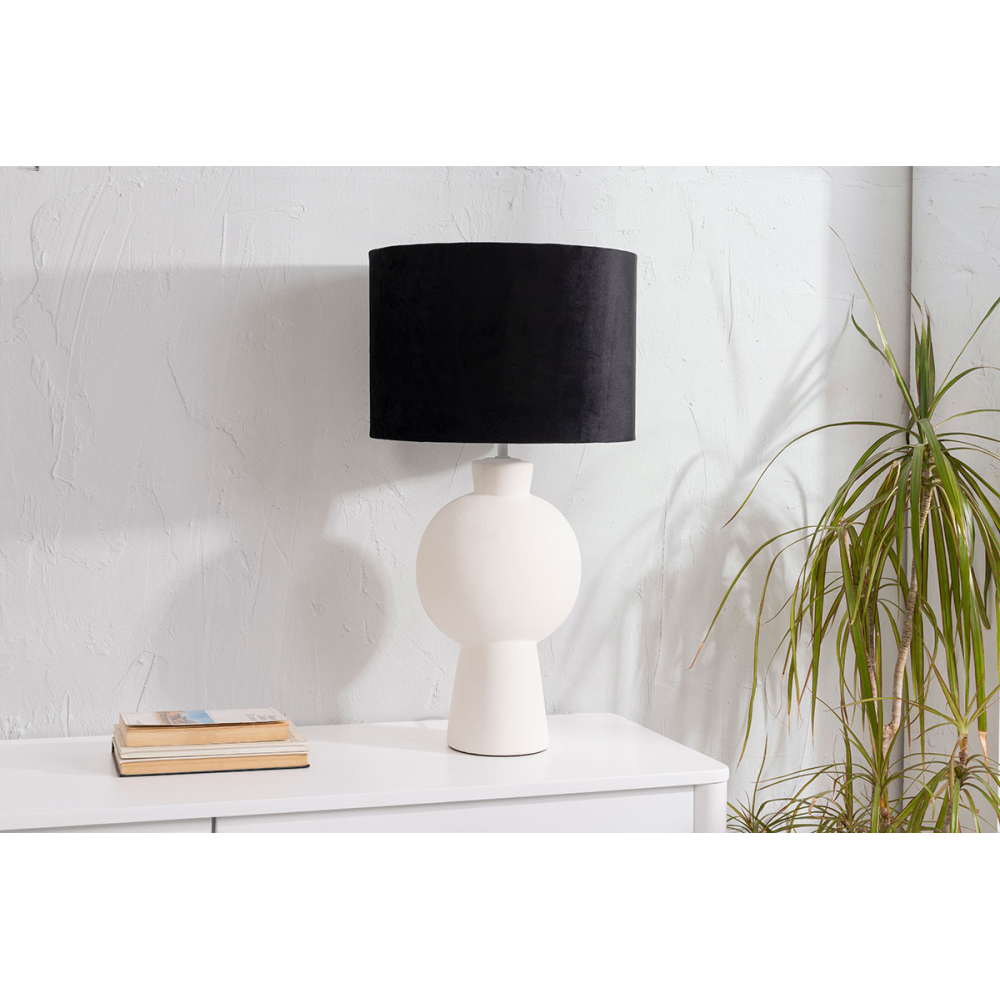 LÃMPARA CERÃMICA GRANDE 63*33 CM, BOLA BLANCA, PANTALLA NEGRA