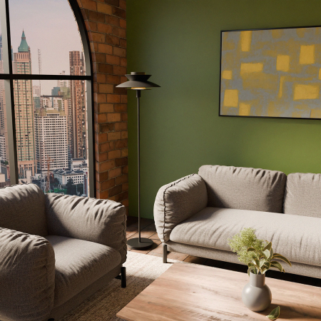 LÃMPARA PIE DINA. NEGRO MATE, INTERIOR DORADO.