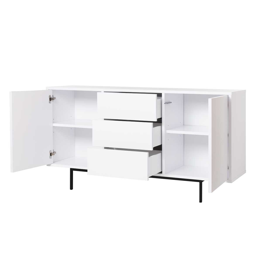 AAPARADOR PUSH 2 PUERTAS + 3 CAJONES. MELANINA 19mm BLANCO NIEVE  (PATAS METAL NEGRO)