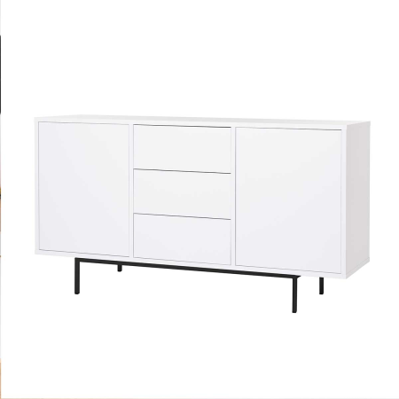 AAPARADOR PUSH 2 PUERTAS + 3 CAJONES. MELANINA 19mm BLANCO NIEVE  (PATAS METAL NEGRO)