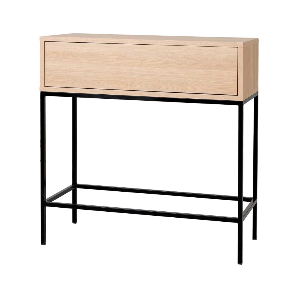 CONSOLA PUSH 1 CAJÃN. MELAMINA ROBLE 19mm (PATAS METAL NEGRO)