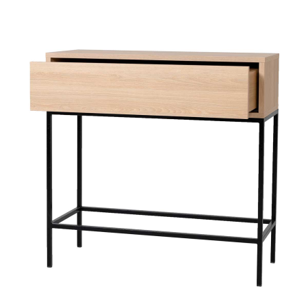 CONSOLA PUSH 1 CAJÃN. MELAMINA ROBLE 19mm (PATAS METAL NEGRO)