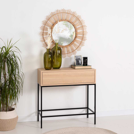 CONSOLA PUSH 1 CAJÃN. MELAMINA ROBLE 19mm (PATAS METAL NEGRO)