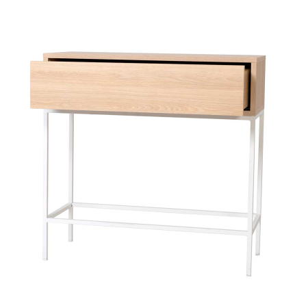 CONSOLA PUSH 1 CAJÃN. MELAMINA ROBLE 19mm (PATAS METAL BLANCO)