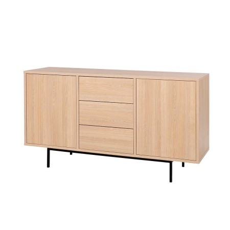 APARADOR PUSH 2 PUERTAS + 3 CAJONES. MELAMINA ROBLE 19mm (BASE METAL NEGRO)