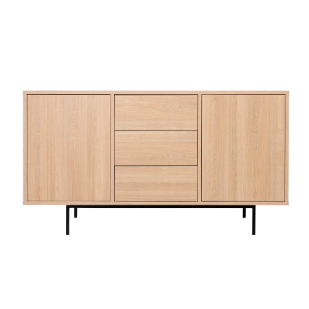 APARADOR PUSH 2 PUERTAS + 3 CAJONES. MELAMINA ROBLE 19mm (BASE METAL NEGRO)