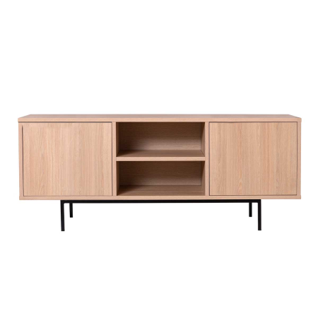 MUEBLE TV 2 PUERTAS + 2 HUECOS. MELAMINA ROBLE 19mm (BASE METAL NEGRO)