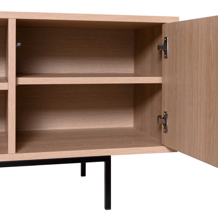 MUEBLE TV 2 PUERTAS + 2 HUECOS. MELAMINA ROBLE 19mm (BASE METAL NEGRO)