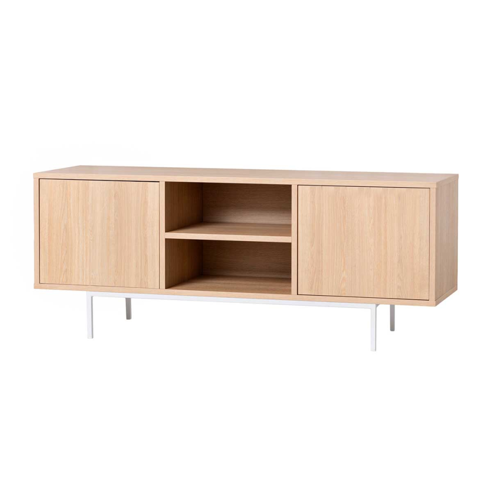 MUEBLE TV 2 PUERTAS + 2 HUECOS. MELAMINA ROBLE 19mm (BASE METALBLANCO)