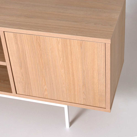 MUEBLE TV 2 PUERTAS + 2 HUECOS. MELAMINA ROBLE 19mm (BASE METALBLANCO)