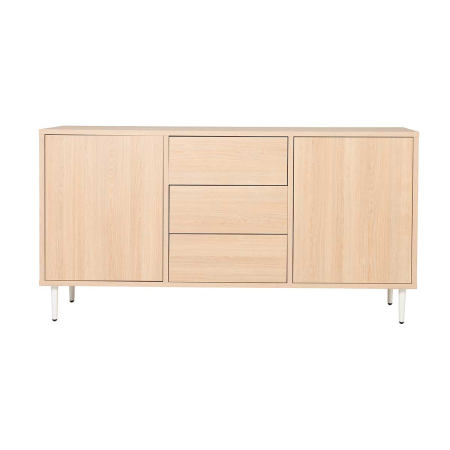 APARADOR PUSH 2 PUERTAS + 3 CAJONES. MELAMINA ROBLE 19mm (4 PATAS MADERA 15 cm BLANCO)