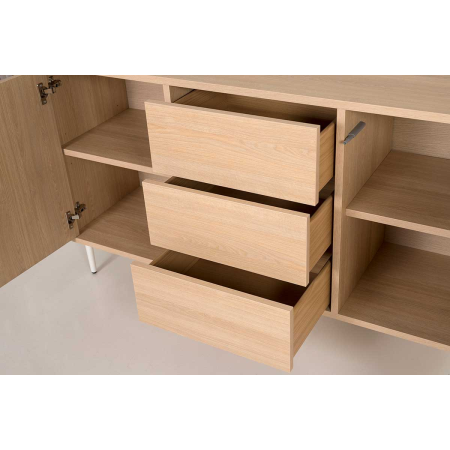 APARADOR PUSH 2 PUERTAS + 3 CAJONES. MELAMINA ROBLE 19mm (4 PATAS MADERA 15 cm BLANCO)