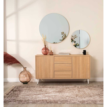 APARADOR PUSH 2 PUERTAS + 3 CAJONES. MELAMINA ROBLE 19mm (4 PATAS MADERA 15 cm BLANCO)