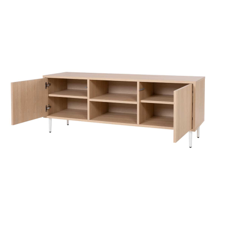 MUEBLE TV 2 PUERTAS + 2 HUECOS. MELAMINA ROBLE 19mm (4 PATAS MADERA 15 cm BLANCO)