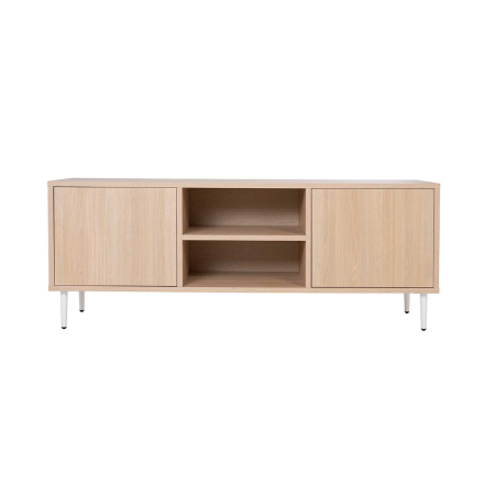MUEBLE TV 2 PUERTAS + 2 HUECOS. MELAMINA ROBLE 19mm (4 PATAS MADERA 15 cm BLANCO)