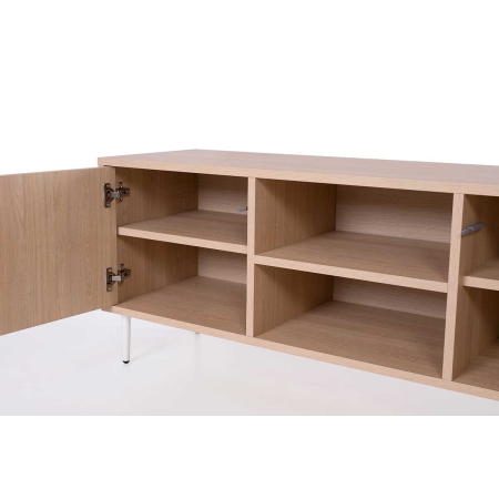 MUEBLE TV 2 PUERTAS + 2 HUECOS. MELAMINA ROBLE 19mm (4 PATAS MADERA 15 cm BLANCO)