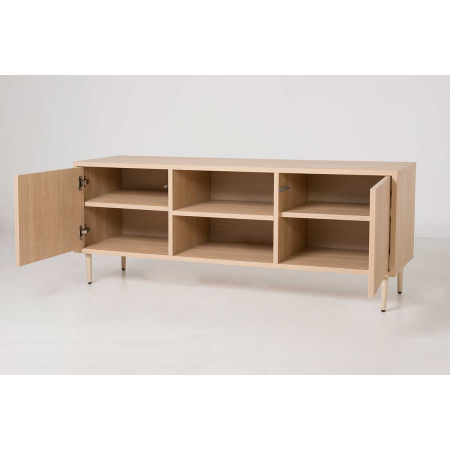 MUEBLE TV 2 PUERTAS + 2 HUECOS. MELAMINA ROBLE 19mm (4 PATAS MADERA 15 cm ROBLE)