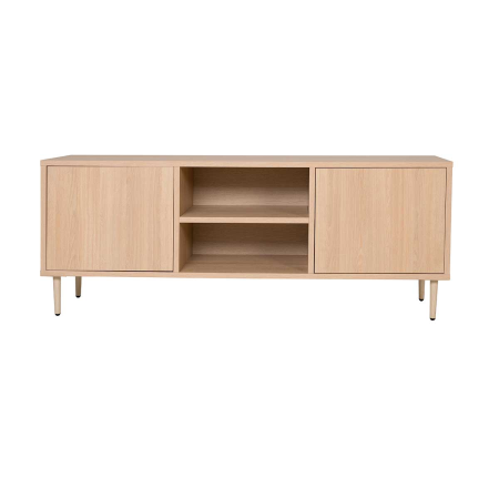MUEBLE TV 2 PUERTAS + 2 HUECOS. MELAMINA ROBLE 19mm (4 PATAS MADERA 15 cm ROBLE)