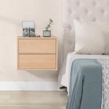 MESITA PUSH 2 CAJONES. MELAMINA ROBLE 19mm (PARA COLGAR EN LA PARED)