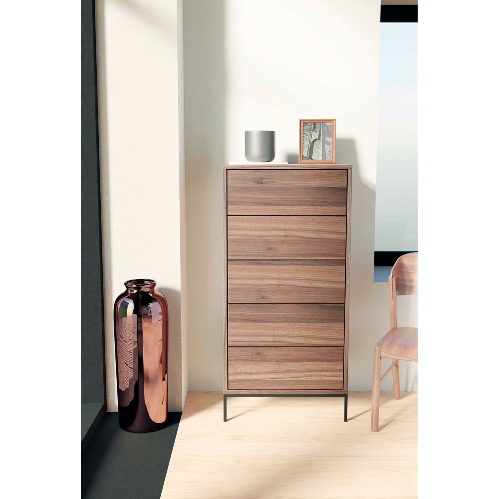 SINFONIER PUSH 5 CAJONES. MELAMINA NOGAL CANALETO 19mm (PATAS FORJA BLANCO, NEGRO u ORO)