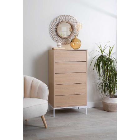 SINFONIER PUSH 5 CAJONES. MELAMINA ROBLE 19mm PATAS FORJA BLANCO