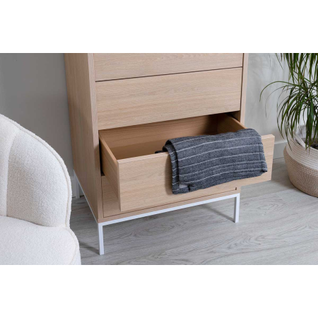 SINFONIER PUSH 5 CAJONES. MELAMINA ROBLE 19mm PATAS FORJA BLANCO