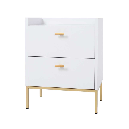 MESITA 2 CAJONES. MELAMINA 19 mm. BLANCO NIEVE. GUIA FRENO CON EXTRACCIÃN TOTAL. (PATAS METALICAS)