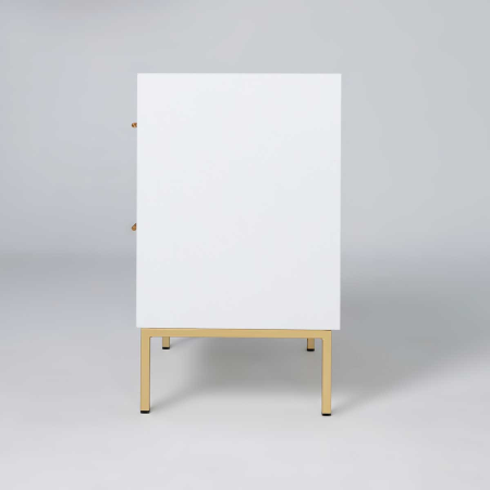 MESITA 2 CAJONES. MELAMINA 19 mm. BLANCO NIEVE. GUIA FRENO CON EXTRACCIÃN TOTAL. (PATAS METALICAS)