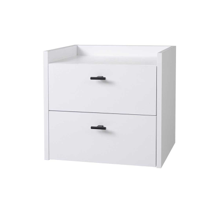 MESITA 2 CAJONES. MELAMINA 19 mm. BLANCO NIEVE. GUIA FRENO CON EXTRACCIÃN TOTAL.  (PARA COLGAR EN PARED)