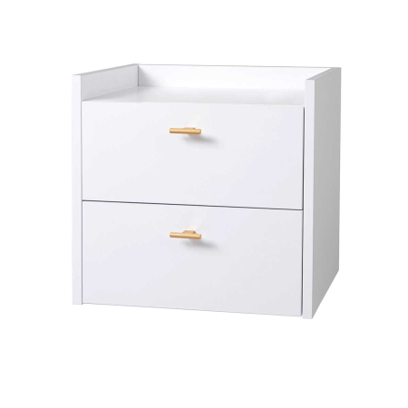 MESITA 2 CAJONES. MELAMINA 19 mm. BLANCO NIEVE. GUIA FRENO CON EXTRACCIÃN TOTAL.  (PARA COLGAR EN PARED)