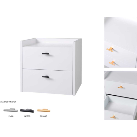 MESITA 2 CAJONES. MELAMINA 19 mm. BLANCO NIEVE. GUIA FRENO CON EXTRACCIÃN TOTAL.  (PARA COLGAR EN PARED)