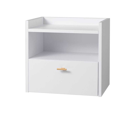 MESITA 1 CAJON + HUECO. MELAMINA 19 mm. BLANCO NIEVE. GUIA FRENO CON EXTRACCIÃN TOTAL.  (PARA COLGAR EN PARED)