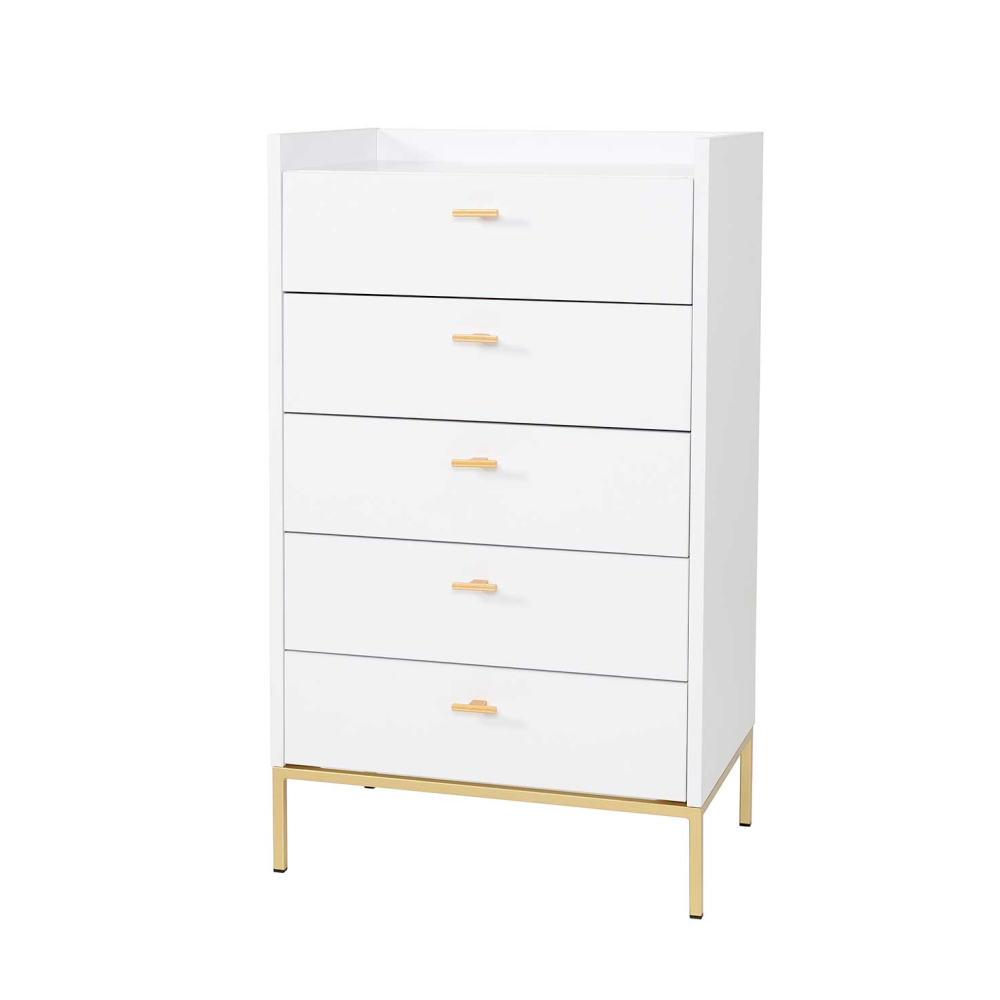 SINFONIER 5 CAJONES. MELAMINA 19 mm. BLANCO NIEVE. GUIA DE FRENO CON EXTRACCIÃN TOTAL.  (PATAS METALICAS)