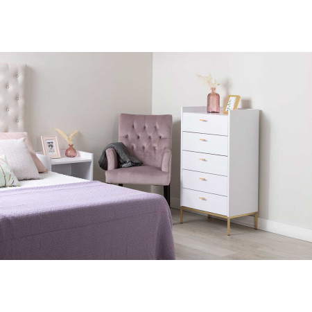 SINFONIER 5 CAJONES. MELAMINA 19 mm. BLANCO NIEVE. GUIA DE FRENO CON EXTRACCIÃN TOTAL.  (PATAS METALICAS)