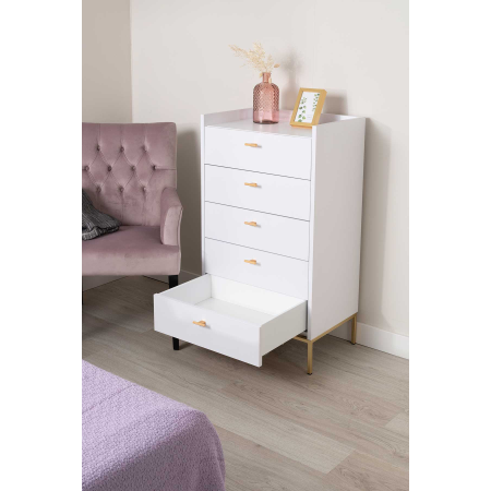 SINFONIER 5 CAJONES. MELAMINA 19 mm. BLANCO NIEVE. GUIA DE FRENO CON EXTRACCIÃN TOTAL.  (PATAS METALICAS)