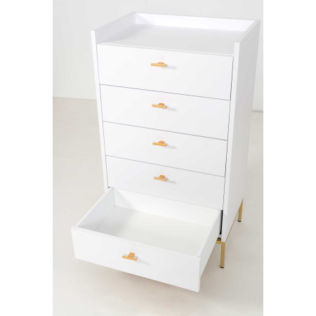 SINFONIER 5 CAJONES. MELAMINA 19 mm. BLANCO NIEVE. GUIA DE FRENO CON EXTRACCIÃN TOTAL.  (PATAS METALICAS)