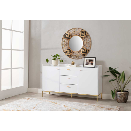 APARADOR 2 PUERTAS y 3 CAJONES. MELAMINA 19 mm. BLANCO NIEVE. GUIA DE FRENO CON EXTRACCIÃN TOTAL.  (PATAS METALICAS)