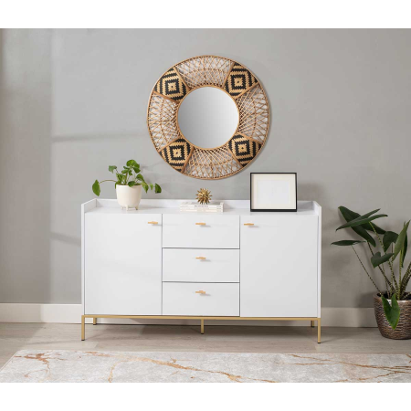 APARADOR 2 PUERTAS y 3 CAJONES. MELAMINA 19 mm. BLANCO NIEVE. GUIA DE FRENO CON EXTRACCIÃN TOTAL.  (PATAS METALICAS)