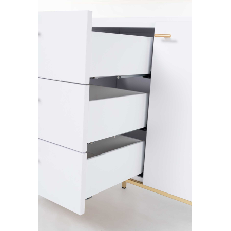 APARADOR 2 PUERTAS y 3 CAJONES. MELAMINA 19 mm. BLANCO NIEVE. GUIA DE FRENO CON EXTRACCIÃN TOTAL.  (PATAS METALICAS)