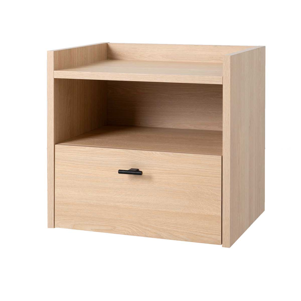 MESITA 2 CAJONES. MELAMINA 19 mm ROBLE. GUIA FRENO CON EXTRACCIÃN TOTAL.  (PARA COLGAR EN PARED)