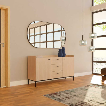 APARADOR 2 PUERTAS y 3 CAJONES. MELAMINA 19 mm ROBLE. GUIA DE FRENO CON EXTRACCIÃN TOTAL.  (PATAS METALICAS)