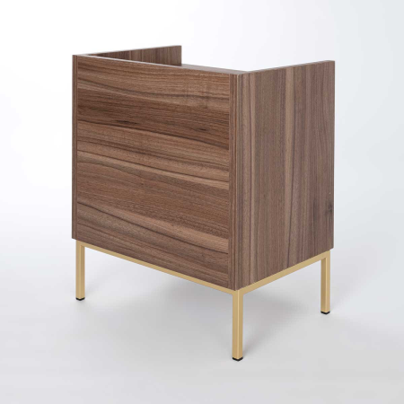 MESITA 1 CAJON + HUECO. MELAMINA 19 mm NOGAL EMPERADOR.  GUIA FRENO  CON EXTRACCIÃN TOTAL (PATAS METALICAS)