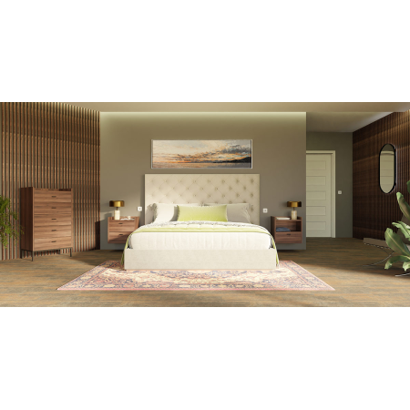 MESITA 1 CAJON + HUECO. MELAMINA 19 mm NOGAL EMPERADOR. . GUIA FRENO CON EXTRACCIÃN TOTAL. / TIRADOR ORO (PARA COLGAR EN PARED)