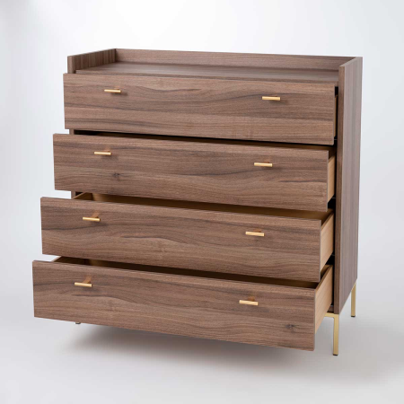 COMODA 4 CAJONES. MELAMINA 19 mm NOGAL EMPERADOR. GUIA FRENO CON EXTRACCIÃN TOTAL.  (PATAS METALICAS)