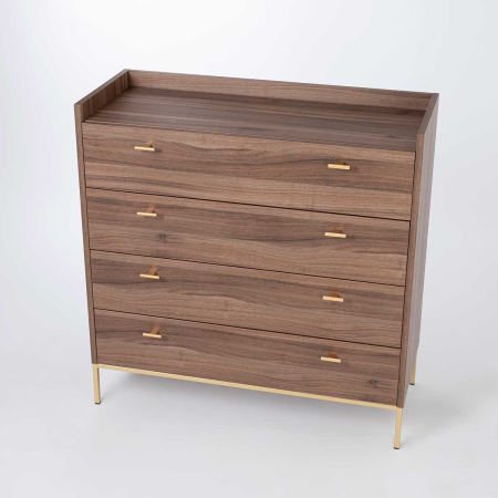 COMODA 4 CAJONES. MELAMINA 19 mm NOGAL EMPERADOR. GUIA FRENO CON EXTRACCIÃN TOTAL.  (PATAS METALICAS)