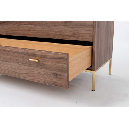 COMODA 4 CAJONES. MELAMINA 19 mm NOGAL EMPERADOR. GUIA FRENO CON EXTRACCIÃN TOTAL.  (PATAS METALICAS)