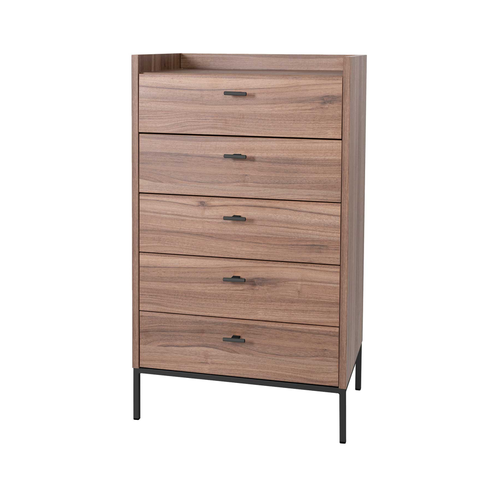 SINFONIER 5 CAJONES. MELAMINA 19 mm NOGAL EMPERADOR.  GUIA DE FRENO CON EXTRACCIÃN TOTAL.  (PATAS METALICAS)