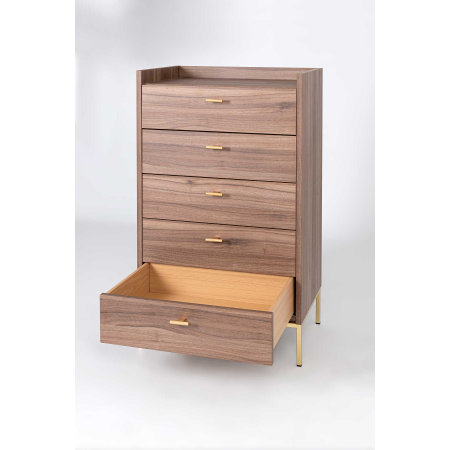 SINFONIER 5 CAJONES. MELAMINA 19 mm NOGAL EMPERADOR.  GUIA DE FRENO CON EXTRACCIÃN TOTAL.  (PATAS METALICAS)